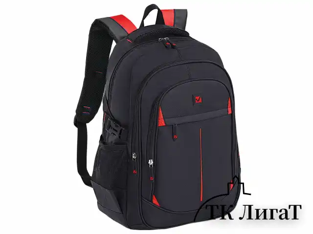 Рюкзак BRAUBERG TITANIUM универсальный, 3 отделения, черный, красные вставки, 45х28х18 см, 226376