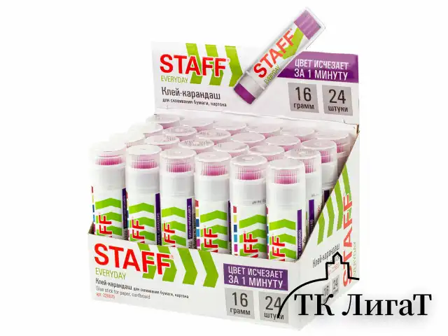 Клей-карандаш STAFF EVERYDAY, 16 г, обесцвечивающийся после высыхания, 226620