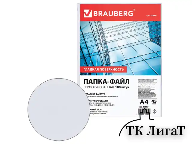 Папки-файлы перфорированные, А4, BRAUBERG "STANDARD", комплект 100 шт., гладкие, 45 мкм, 226831