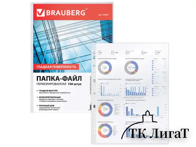 Папки-файлы перфорированные, А4, BRAUBERG "STANDARD", комплект 100 шт., гладкие, 45 мкм, 226831