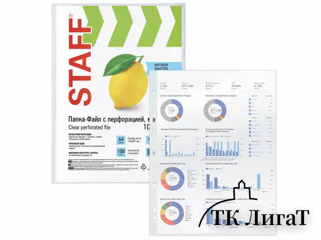 Папки-файлы перфорированные, А4, STAFF "ЭКОНОМ", КОМПЛЕКТ 100 шт., матовые, 45 мкм, 226832
