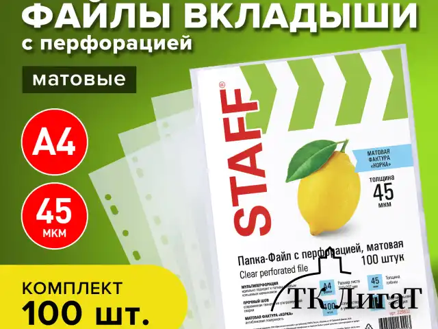 Папки-файлы перфорированные, А4, STAFF "ЭКОНОМ", КОМПЛЕКТ 100 шт., матовые, 45 мкм, 226832