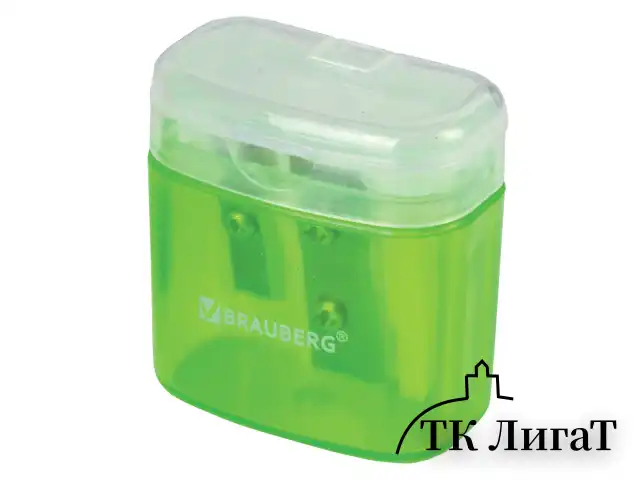 Точилка BRAUBERG "Chief", 2 отверстия для чернографитных и цветных карандашей, с контейнером, с крышкой, ассорти, 226942