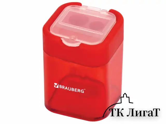 Точилка BRAUBERG "Peak", 2 отверстия для чернографитных карандашей (в том числе утолщенных), с контейнером, пластиковая, ассорти, 226945