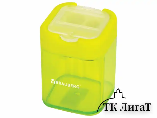Точилка BRAUBERG "Peak", 2 отверстия для чернографитных карандашей (в том числе утолщенных), с контейнером, пластиковая, ассорти, 226945