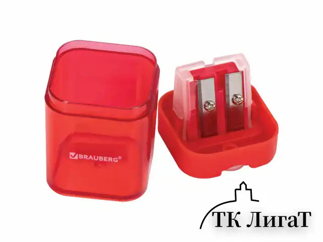Точилка BRAUBERG "Peak", 2 отверстия для чернографитных карандашей (в том числе утолщенных), с контейнером, пластиковая, ассорти, 226945