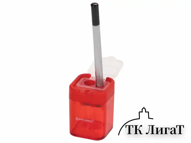 Точилка BRAUBERG "Peak", 2 отверстия для чернографитных карандашей (в том числе утолщенных), с контейнером, пластиковая, ассорти, 226945