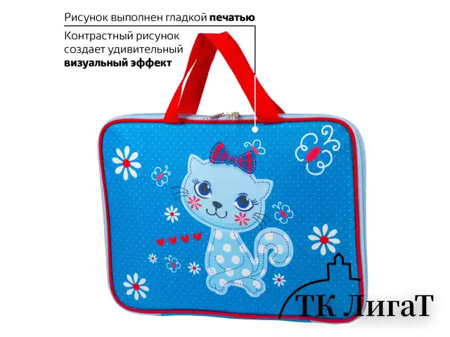 Папка на молнии с ручками BRAUBERG, А4, 1 отделение, с подкладкой, полиэстер, 20 мм, "Kitty", 227080