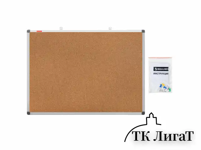 Доска пробковая для объявлений 90х120 см, алюминиевая рамка, BRAUBERG Extra, 238309