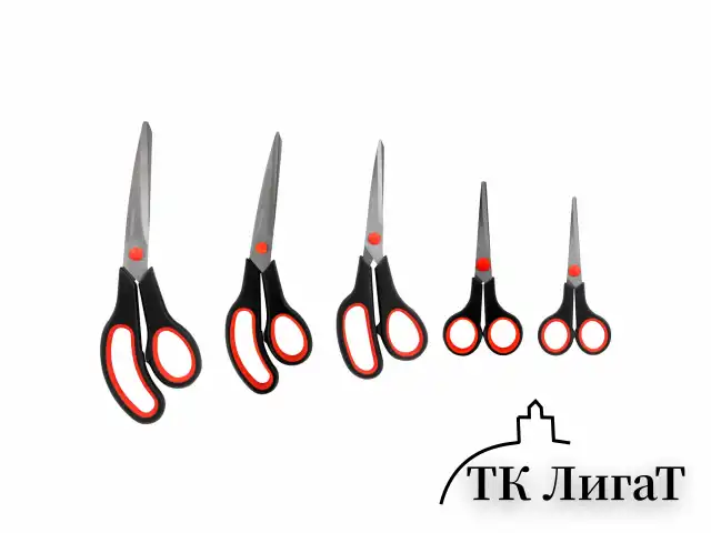Ножницы BRAUBERG SOFT GRIP НАБОР 5 штук (140, 170, 190, 220, 240 мм), эргономичные черно-красные ручки, ВЫГОДНАЯ УПАКОВКА, 238410