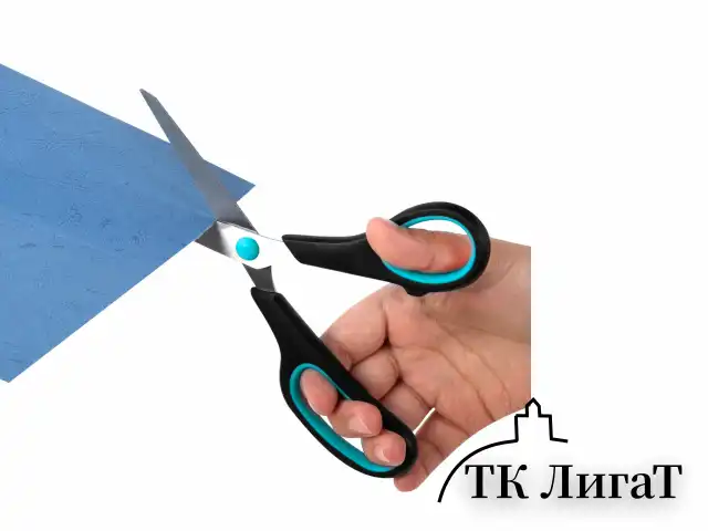 Ножницы BRAUBERG SOFT GRIP, НАБОР 3 штуки (140, 190, 230 мм), эргономичные черно-бирюзовые ручки, ВЫГОДНАЯ УПАКОВКА, 238411