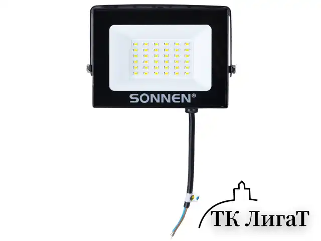 Прожектор светодиодный 30 Вт, 6500 К, 2400 Лм, 30 м2, IP65, 146x98x26 мм, черный, SONNEN, 238413