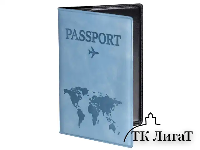 Обложка для паспорта "Passport Map", мягкая экокожа, голубая, STAFF, 238877