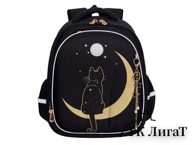 Ранец GRIZZLY анатомическая спинка, c брелоком, для девочек, "NIGHT CAT", 36х28х20 см, RAz-286-1/1