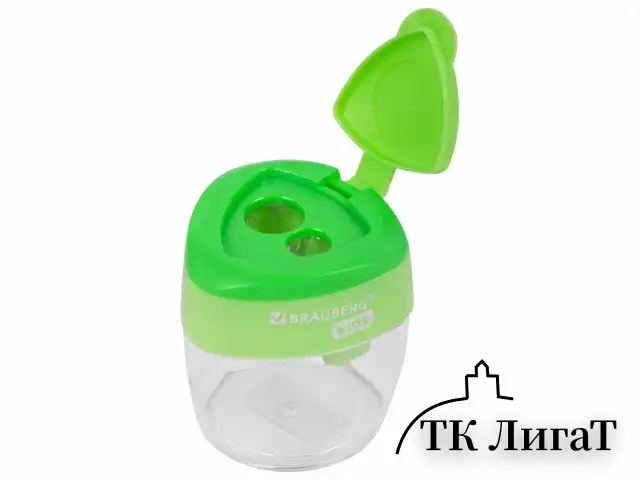 Точилка BRAUBERG KIDS "MAXI", 2 отверстия, с большим контейнером, трехгранный корпус, цвета ассорти, 271945