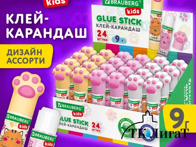 Клей-карандаш "Лапки" Cat Paw, 9 г, фигурный колпачок, BRAUBERG KIDS, 271981