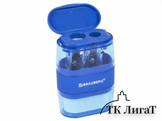 Точилка с ластиком 2 в 1 BRAUBERG "Double", 2 отверстия, яркие цвета корпуса ассорти, 271987
