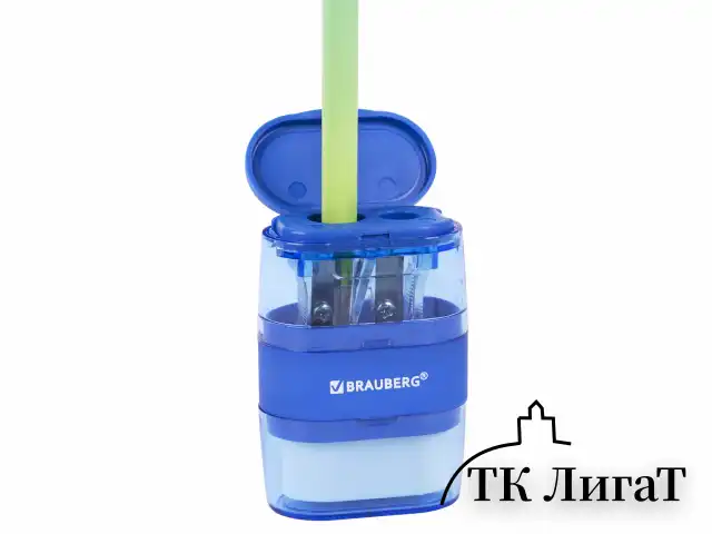 Точилка с ластиком 2 в 1 BRAUBERG "Double", 2 отверстия, яркие цвета корпуса ассорти, 271987