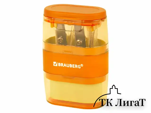 Точилка с ластиком 2 в 1 BRAUBERG "Double", 2 отверстия, яркие цвета корпуса ассорти, 271987