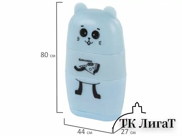 Точилка с ластиком 2 в 1 BRAUBERG KIDS "Зверушки", 2 отверстия, дизайн ассорти, 271989