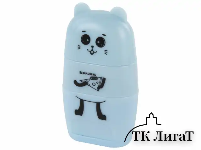 Точилка с ластиком 2 в 1 BRAUBERG KIDS "Зверушки", 2 отверстия, дизайн ассорти, 271989