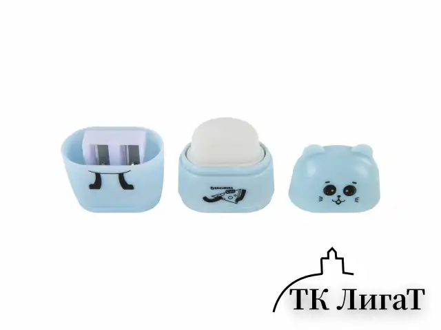 Точилка с ластиком 2 в 1 BRAUBERG KIDS "Зверушки", 2 отверстия, дизайн ассорти, 271989