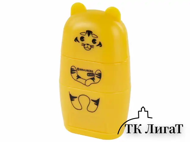 Точилка с ластиком 2 в 1 BRAUBERG KIDS "Зверушки", 2 отверстия, дизайн ассорти, 271989