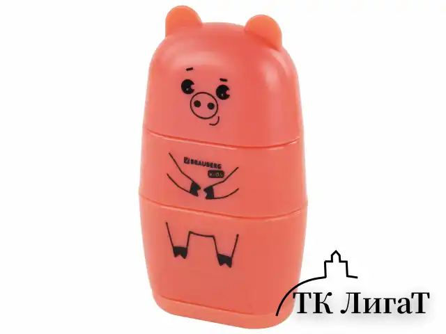 Точилка с ластиком 2 в 1 BRAUBERG KIDS "Зверушки", 2 отверстия, дизайн ассорти, 271989