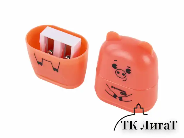 Точилка с ластиком 2 в 1 BRAUBERG KIDS "Зверушки", 2 отверстия, дизайн ассорти, 271989