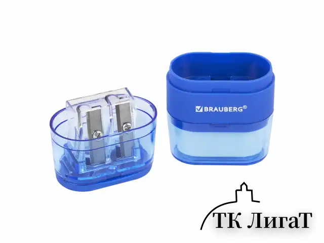 Точилки с ластиком 2 в 1 BRAUBERG "Double", НАБОР 2 ШТУКИ, 2 отверстия, синяя и зеленая, блистер, 271995