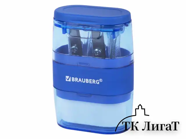 Точилки с ластиком 2 в 1 BRAUBERG "Double", НАБОР 2 ШТУКИ, 2 отверстия, синяя и зеленая, блистер, 271995