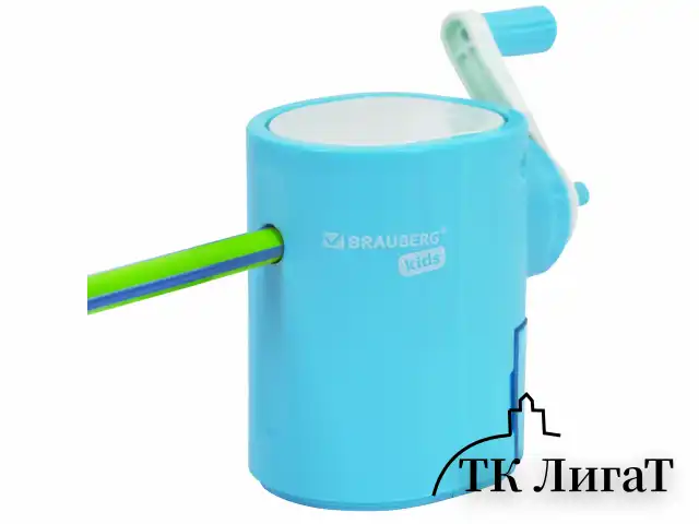 Точилка механическая BRAUBERG KIDS, для простых и цветных карандашей, корпус голубой, крепление к столу, 272005