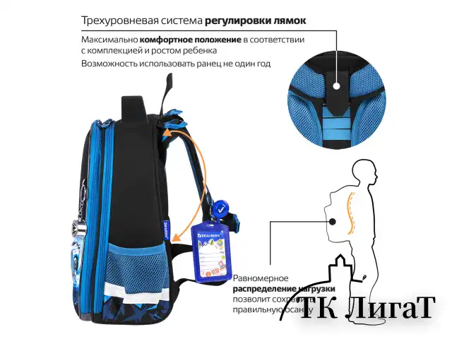 Ранец BRAUBERG PREMIUM, 2 отделения, с брелоком, "Night race", 3D-панель, 38х29х16 см, 272014