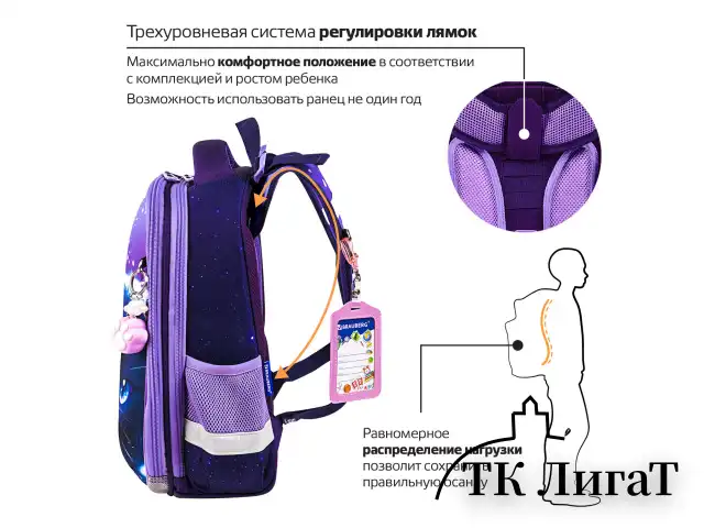 Ранец BRAUBERG PREMIUM, 2 отделения, с брелоком, "Anime cat", 38х29х16 см, 272017