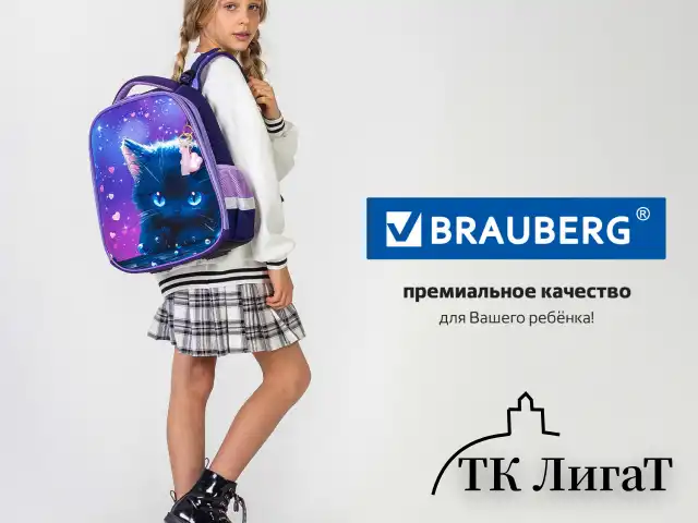 Ранец BRAUBERG PREMIUM, 2 отделения, с брелоком, "Anime cat", 38х29х16 см, 272017