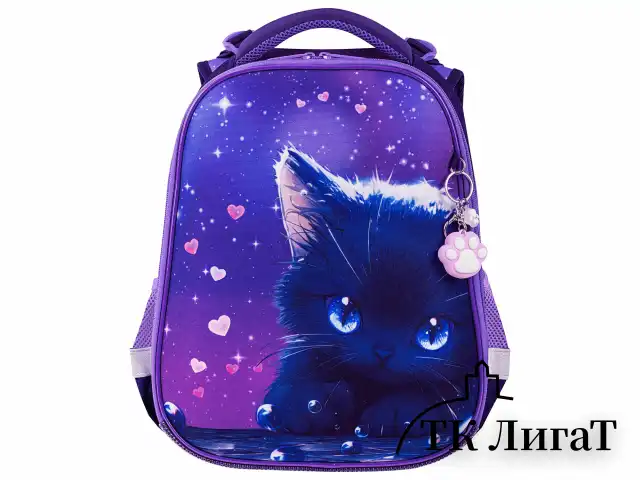 Ранец BRAUBERG PREMIUM, 2 отделения, с брелоком, "Anime cat", 38х29х16 см, 272017