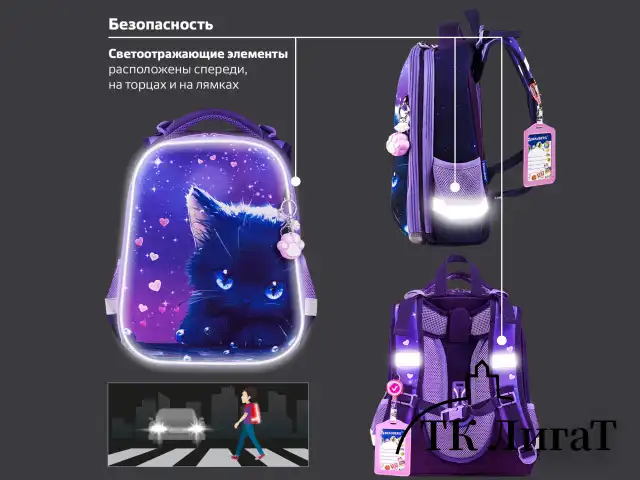 Ранец BRAUBERG PREMIUM, 2 отделения, с брелоком, "Anime cat", 38х29х16 см, 272017