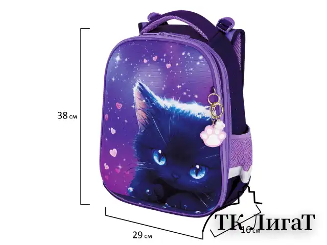 Ранец BRAUBERG PREMIUM, 2 отделения, с брелоком, "Anime cat", 38х29х16 см, 272017