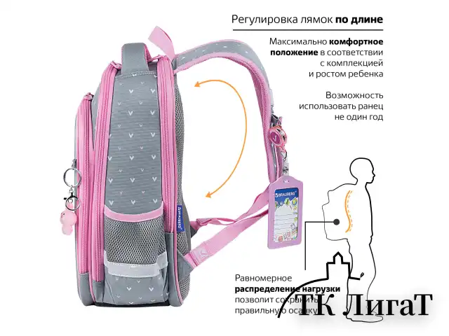Ранец BRAUBERG QUADRO, 3 отделения, с брелком, "Anime friends", 37х28х18 см, 272022