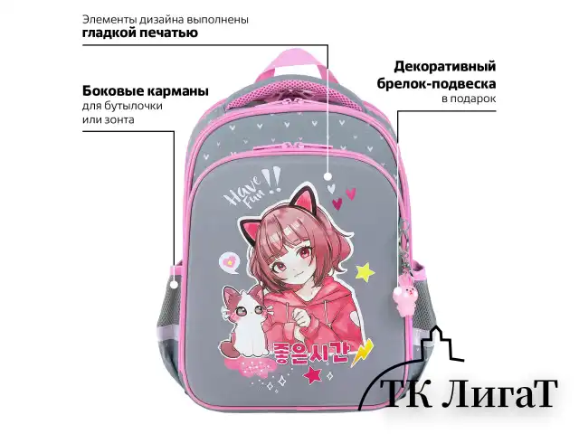 Ранец BRAUBERG QUADRO, 3 отделения, с брелком, "Anime friends", 37х28х18 см, 272022