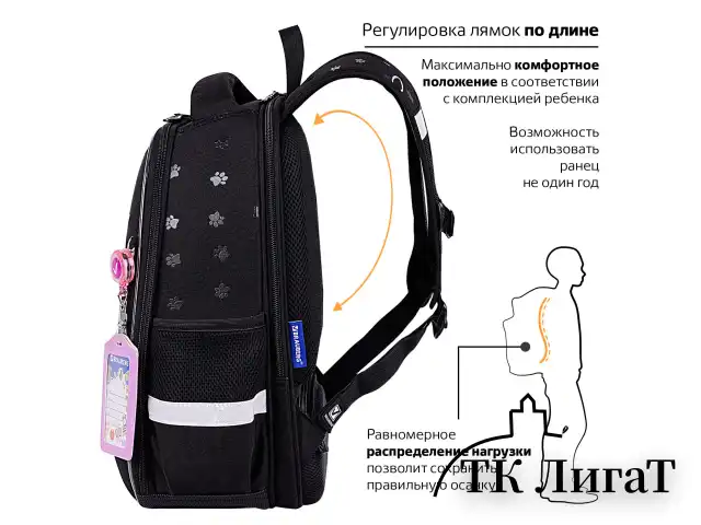 Ранец BRAUBERG FIT, 2 отделения, "Dark cat", 38х27х14 см, 272026