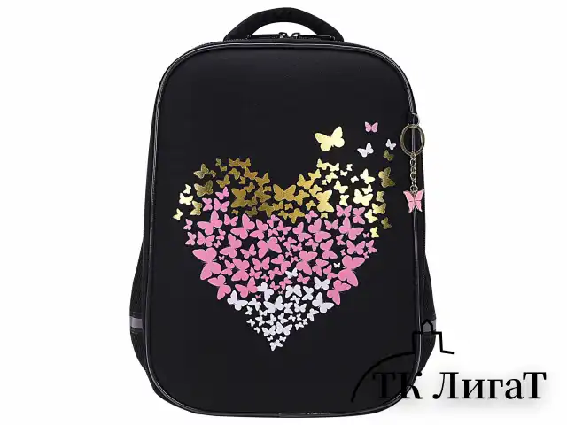 Ранец BRAUBERG LIGHT, 1 отделение, с брелоком, "Shining heart", фольгированная печать, 36х26х13 см, 272029
