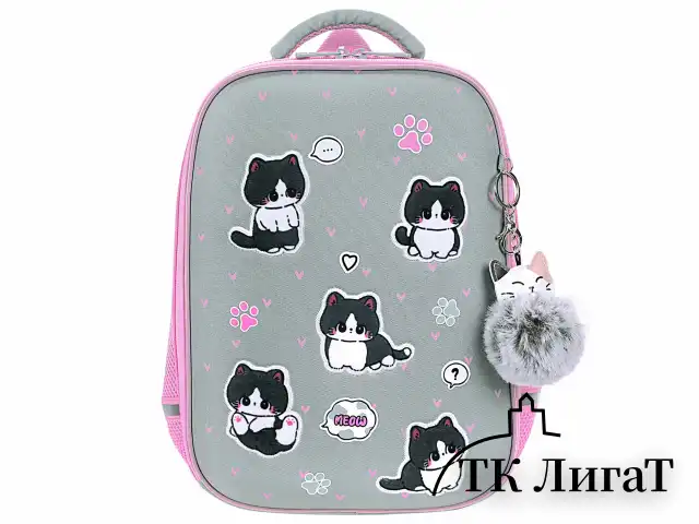 Ранец BRAUBERG LIGHT, 1 отделение, с брелоком, "Cat patches", плюшевые нашивки, 36х26х13 см, 272030