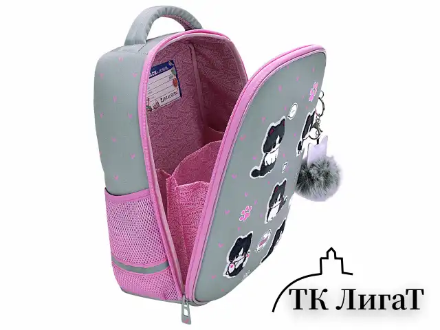 Ранец BRAUBERG LIGHT, 1 отделение, с брелоком, "Cat patches", плюшевые нашивки, 36х26х13 см, 272030
