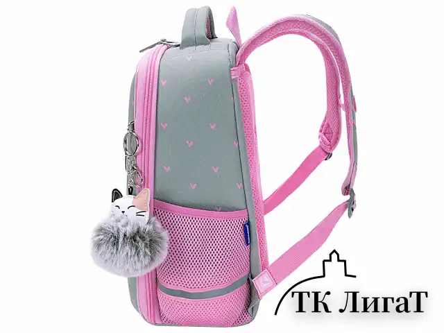 Ранец BRAUBERG LIGHT, 1 отделение, с брелоком, "Cat patches", плюшевые нашивки, 36х26х13 см, 272030