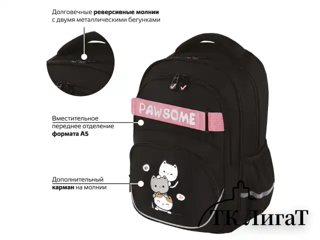 Рюкзак BRAUBERG MOTION, 2 отделения, 3 кармана, "Cat tower", 41х28х17 см, 272033