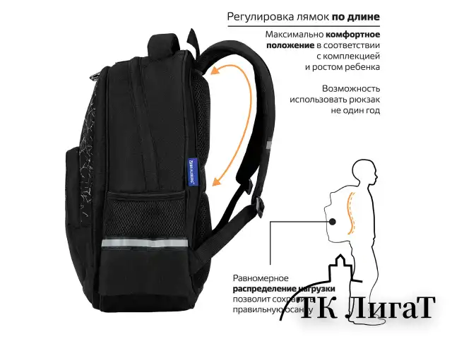 Рюкзак BRAUBERG SOFT, 2 отделения, 3 кармана, "Lettering", СВЕТЯЩИЙСЯ, 40х31х15 см, 272034