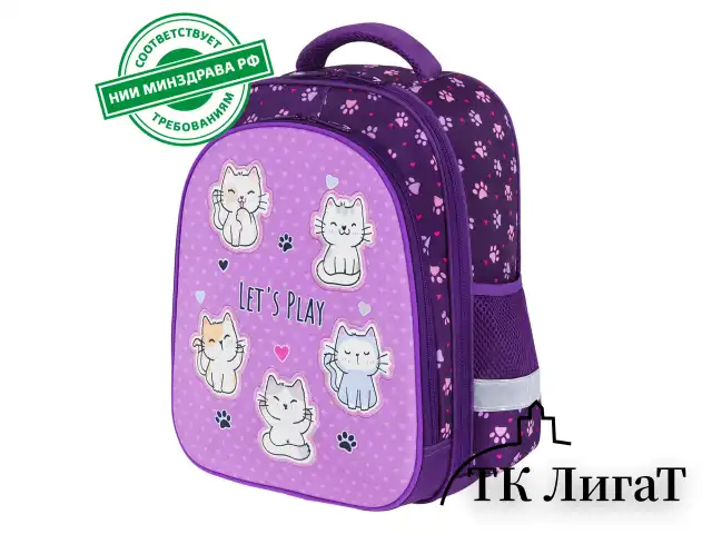 Ранец BRAUBERG KIDS STANDARD, 2 отделения, "Playing kittens", 36х28х14 см, 272038