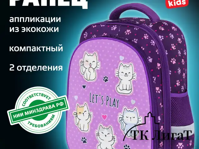 Ранец BRAUBERG KIDS STANDARD, 2 отделения, "Playing kittens", 36х28х14 см, 272038