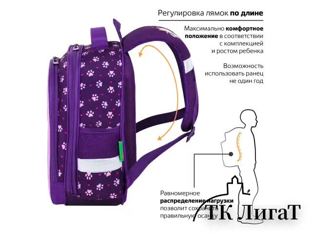 Ранец BRAUBERG KIDS STANDARD, 2 отделения, "Playing kittens", 36х28х14 см, 272038